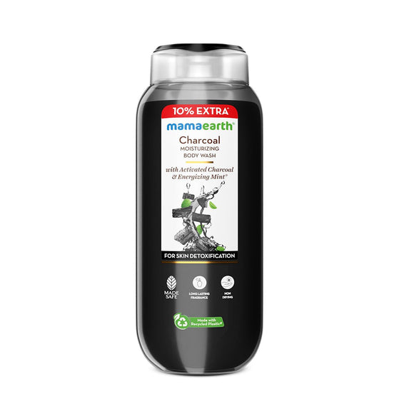 Charcoal Moisturizing Body Wash with Activated Charcoal & Energizing Mint for Skin Detoxification - 250 ml + 25 ml Extra