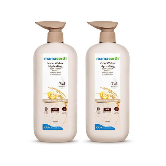 Mamaearth Rice Water Hydrating Body Lotion with Rice Water & Niacinamide for Dewy Glass Skin - 400 ml (Pack of 2)