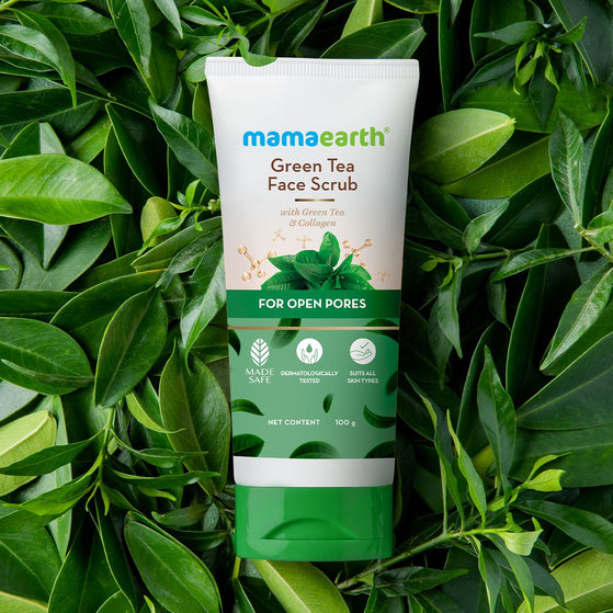 mamaearth green tea face scrub for dry skin & open pores