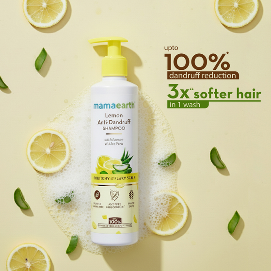 Mamaearth anti dandruff shampoo with lemon for 100% dandruff reduction