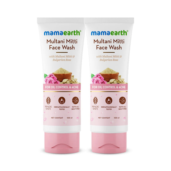 Mamaearth Multani Mitti Face Wash With Bulgarian Rose For Oil Control & Acne - 100 ml - Pack of 2