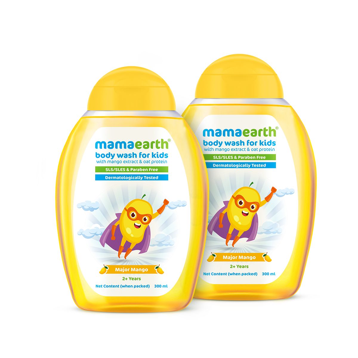  Mamaearth Major Mango Body Wash For Kids with Mango & Oat Protein 300 ml bottle Pack of 2