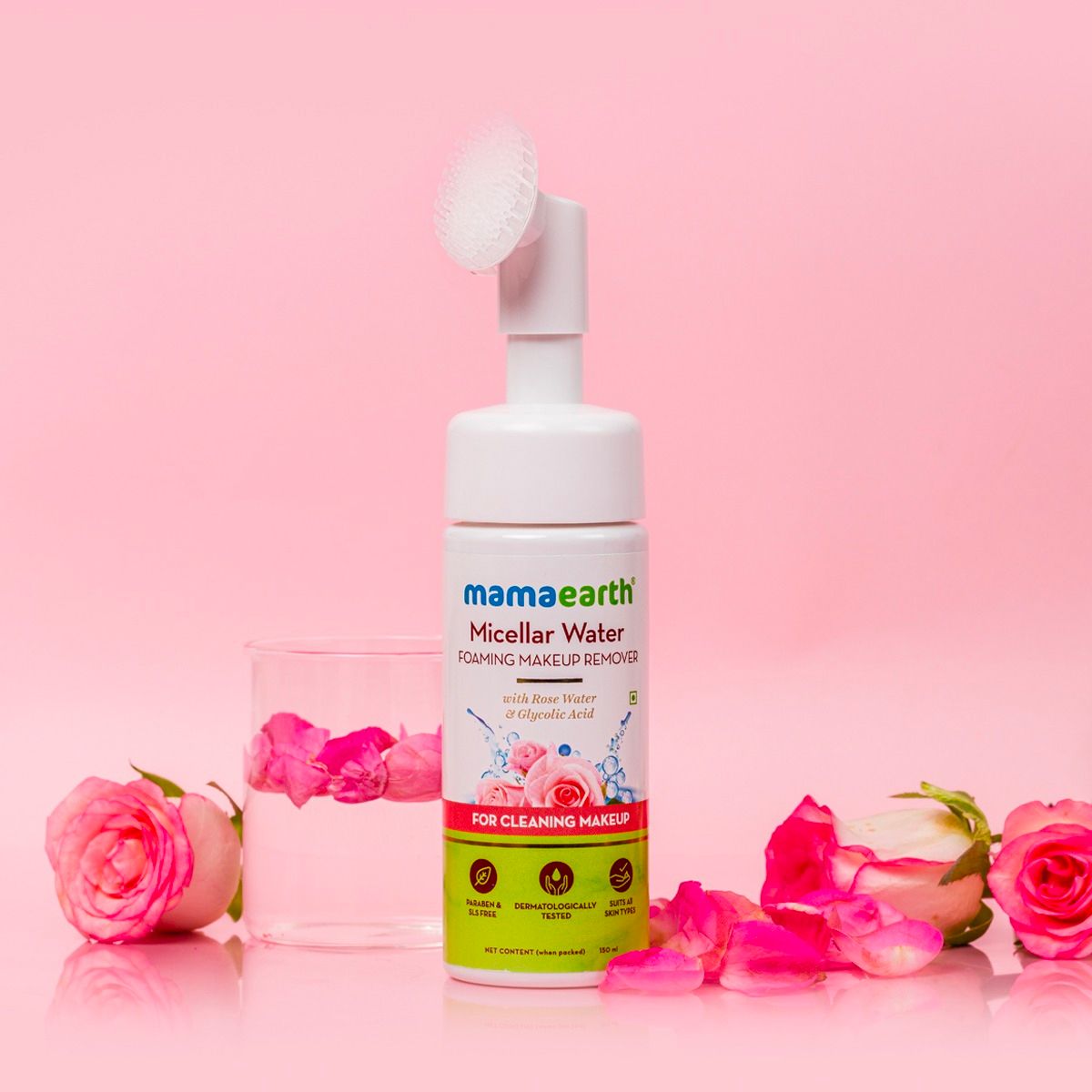 Micellar Water Foaming Makeup Remover with Rose Water and Glycolic Acid for Makeup Cleansing - 150 ml