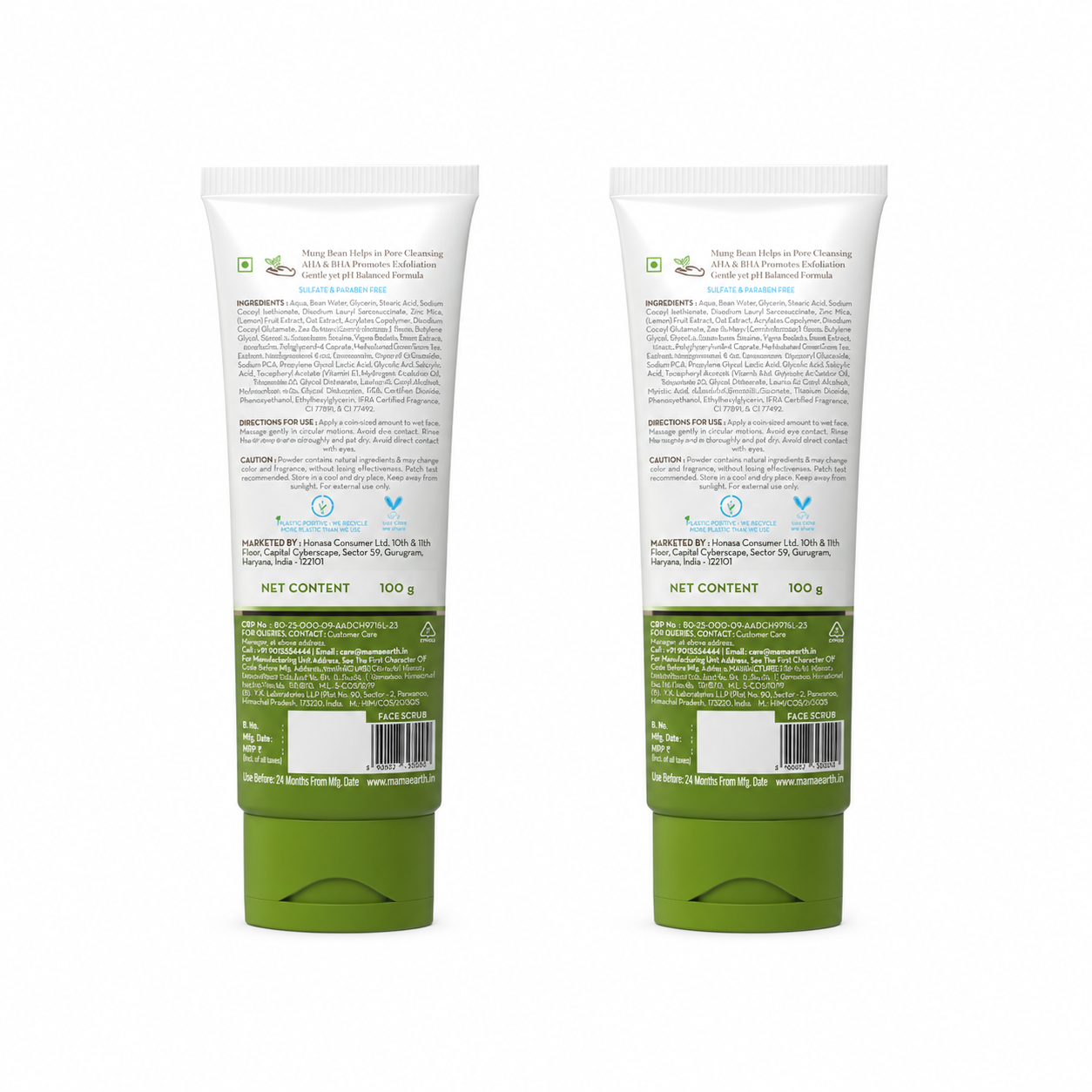 Mung Bean Pore Cleansing Foam Scrub with Mung Bean, AHA & BHA for Normal to Oily Skin - 100 g (Pack of 2)
