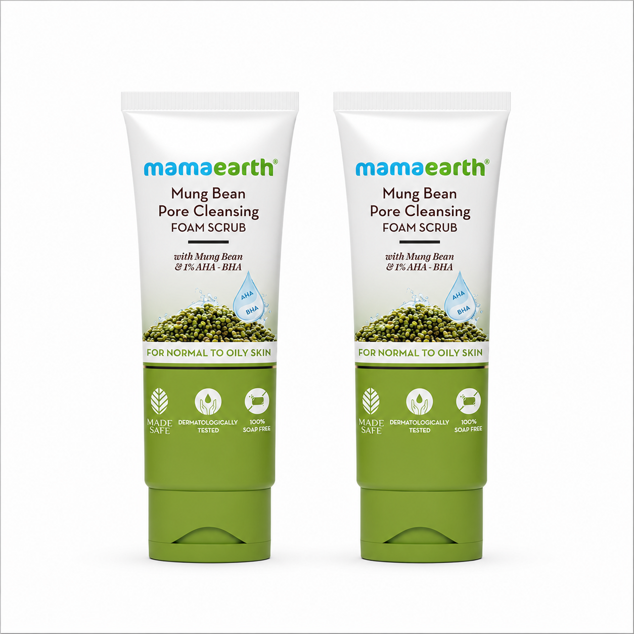 Mung Bean Pore Cleansing Foam Scrub with Mung Bean, AHA & BHA for Normal to Oily Skin - 100 g (Pack of 2)