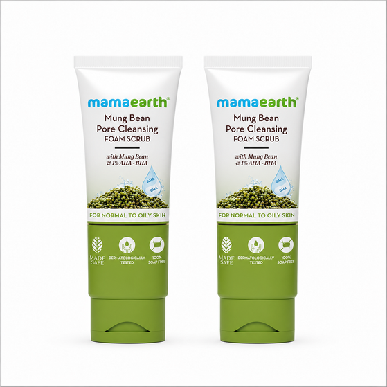 Mung Bean Pore Cleansing Foam Scrub with Mung Bean, AHA & BHA for Normal to Oily Skin - 100 g (Pack of 2)