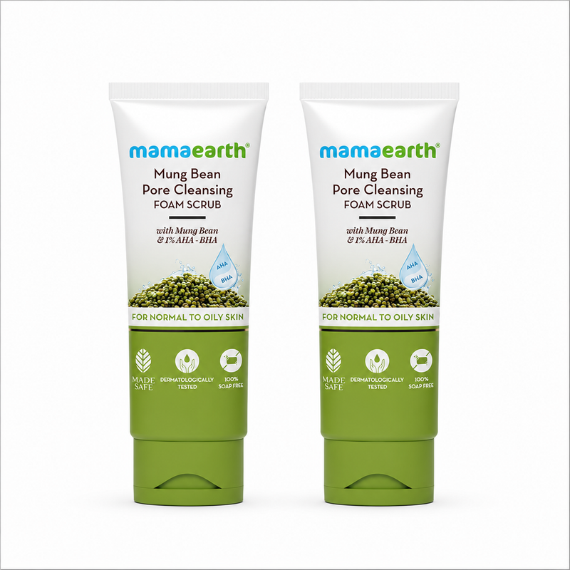 Mung Bean Pore Cleansing Foam Scrub with Mung Bean, AHA & BHA for Normal to Oily Skin - 100 g (Pack of 2)
