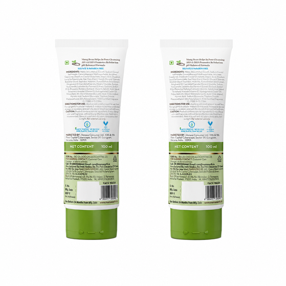 Mung Bean Pore Cleansing Face Wash with Mung Bean, AHA & BHA for Normal to Oily Skin - 100 ml (Pack of 2)