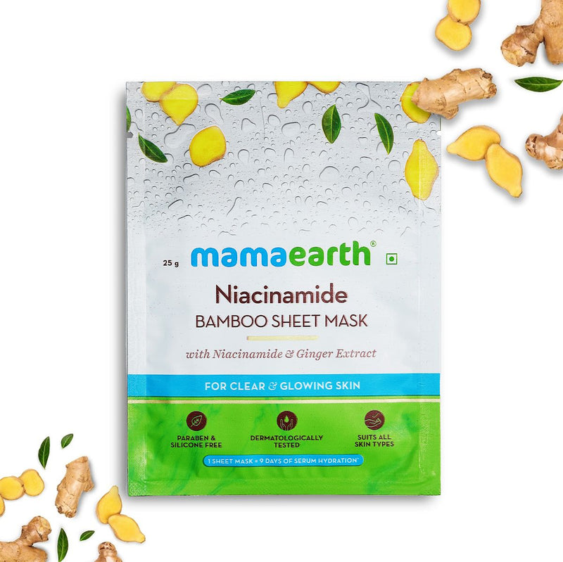 Niacinamide Bamboo Sheet Mask with Niacinamide and Ginger Extract for Clear and Glowing Skin - 25 g