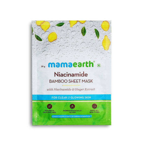 Niacinamide Bamboo Sheet Mask with Niacinamide and Ginger Extract for Clear and Glowing Skin - 25 g