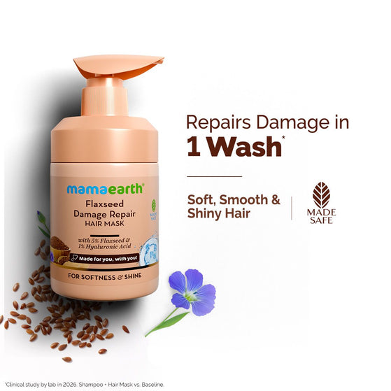 Flaxseed Damage Repair Hair Mask with 5% Flaxseed, 1% Hyaluronic Acid, Ceramides for Softness & Shine - 300 ml