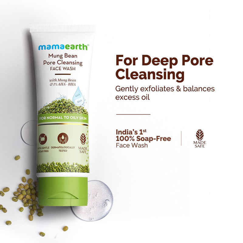 Mung Bean Pore Cleansing Face Wash with Mung Bean, AHA & BHA for Normal to Oily Skin - 100 ml