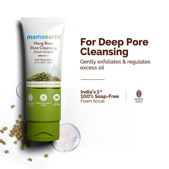 Mung Bean Pore Cleansing Foam Scrub with Mung Bean, AHA & BHA for Normal to Oily Skin - 100 g
