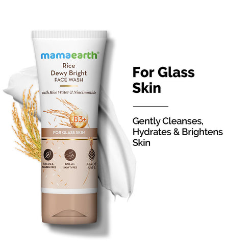 Mamaearth Rice Dewy Bright Face Wash with Rice Water &amp; Niacinamide for Glass Skin - 100 ml