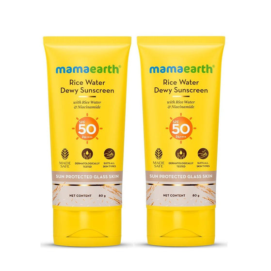 Mamaearth Rice Water Dewy Sunscreen with SPF 50 & PA++++ - 80g (Pack of 2)