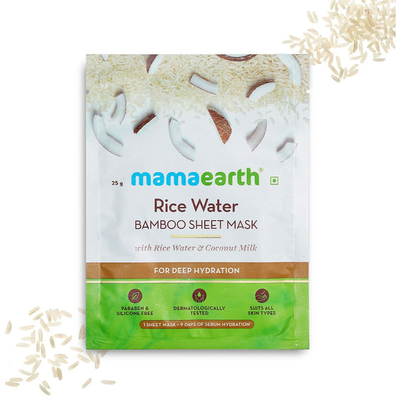 Rice Water Bamboo Sheet Mask with Rice Water and Coconut Milk for Deep Hydration - 25 g
