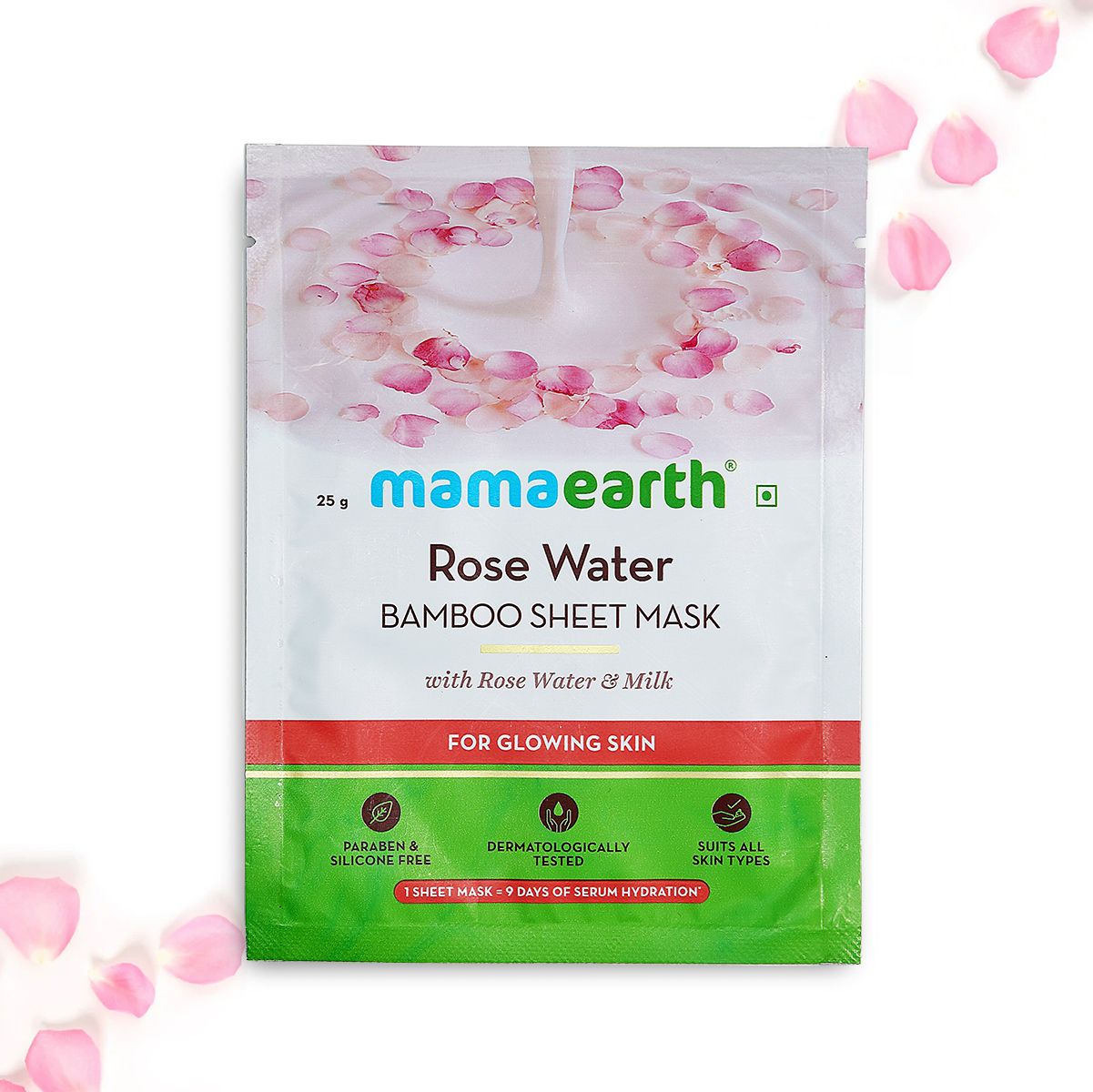 Mamaearth Rose Water Bamboo Sheet Mask for Glowing Skin -25 g