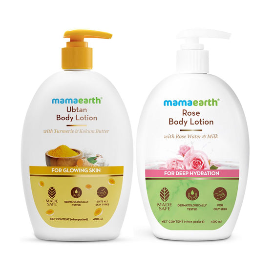 Skin Nourishing Body Care Combo - Ubtan Body Lotion + Rose Body Lotion - (400 ml)