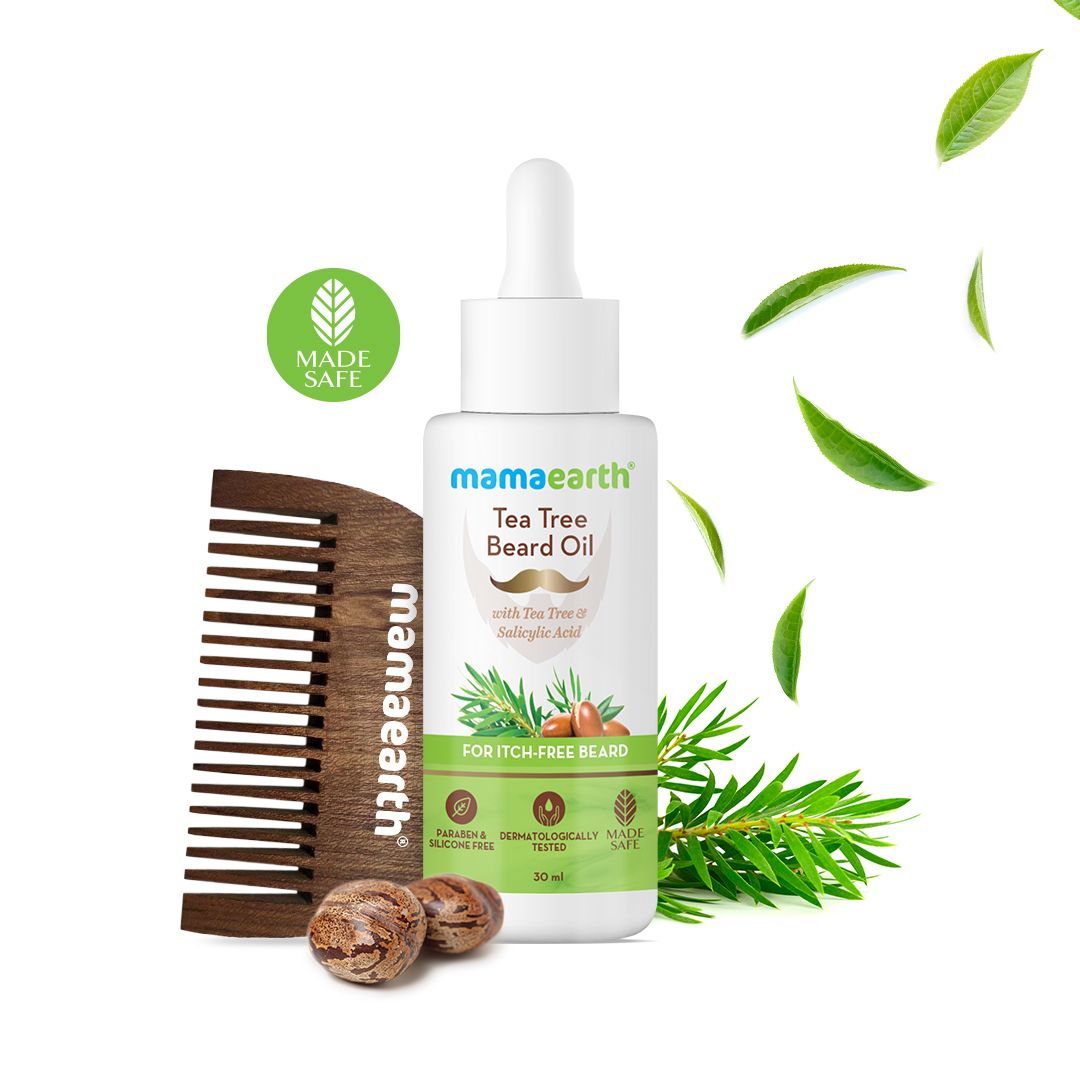 Mamaearth Tea Tree Beard Oil with Rice Water and Niacinamide for Glass Skin, 100 ml