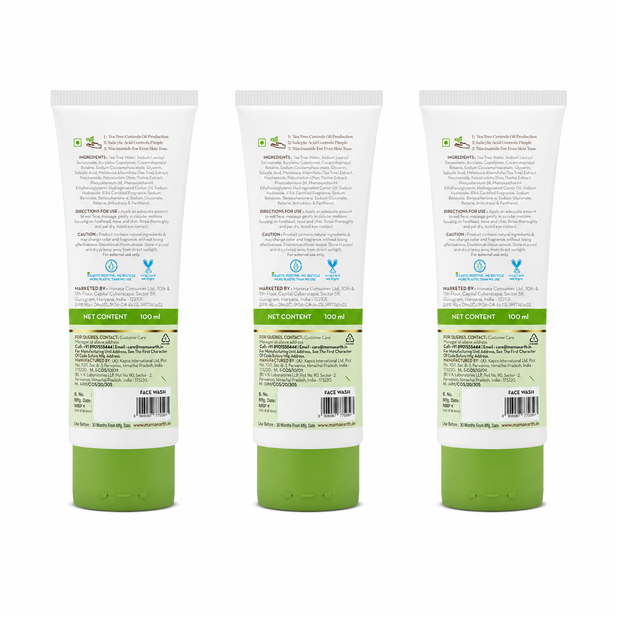 Tea Tree Pimple Control Face Wash with Tea Tree & Salicylic for Oily & Acne-Prone Skin - 100ml (Pack of 3)