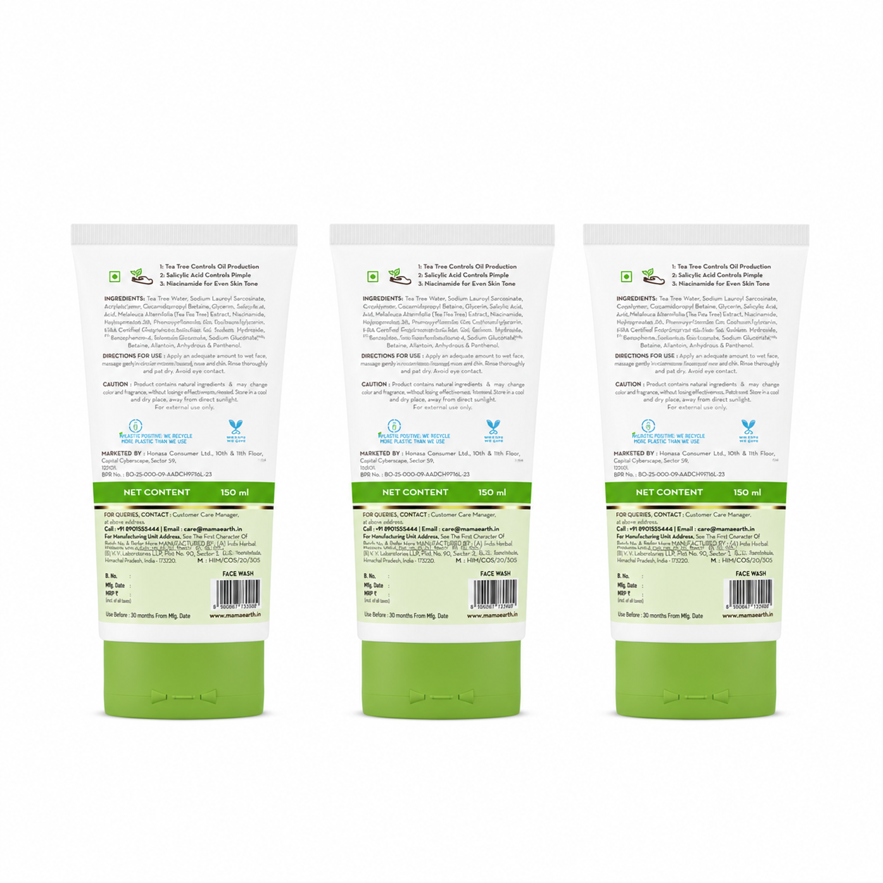 Tea Tree Pimple Control Face Wash with Tea Tree & Salicylic for Oily & Acne-Prone Skin - 150ml (Pack of 3)