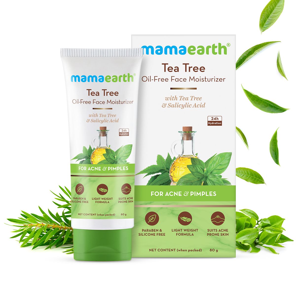 Tea Tree Oil-Free Face Moisturizer with Tea Tree and Salicylic Acid for Acne and Pimples - 80 g