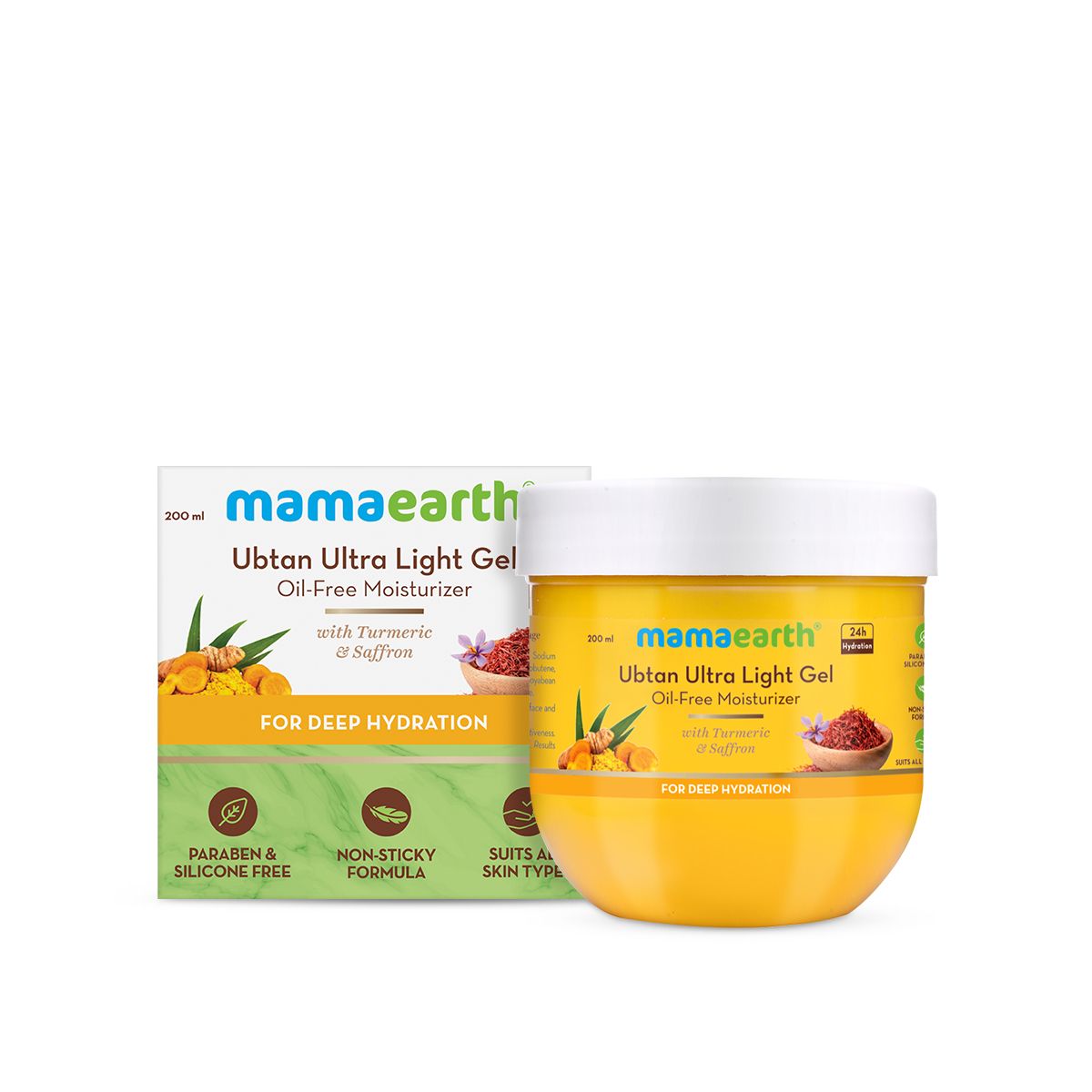 Ubtan Ultra Light Gel Oil-Free Moisturizer with Turmeric and Saffron for Deep Hydration - 200 ml