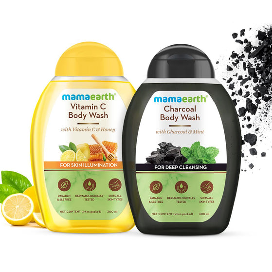 Body Wash Combo: Vitamin C Body Wash and Charcoal Body Wash - 300ml + 300ml