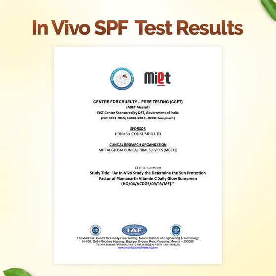 Vitamin C Daily Glow Sunscreen In-Vivo SPF test results MIET certified