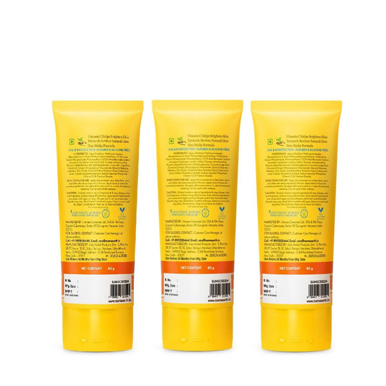 Mamaearth Vitamin C Daily Glow Sunscreen SPF 50 PA++++ – In-Vivo Tested (ISO 24444:2019 Certified, CTRI/2025/05/087276) - 80 g (Pack of 3)